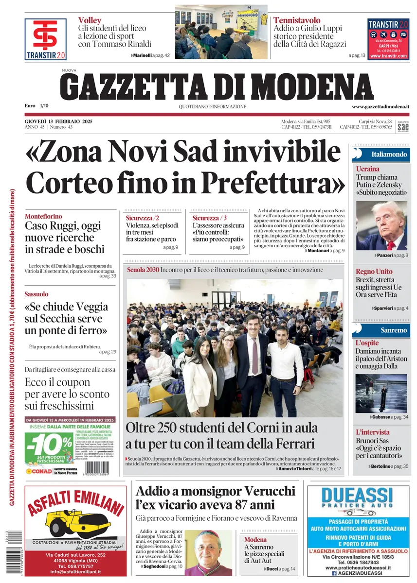 Prima-pagina-gazzetta di modena-oggi-edizione-del-2025-02-13